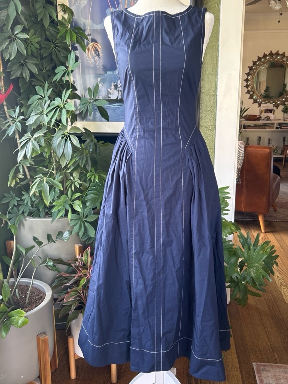 NWT J. Crew Navy Midi Dress with Contrast Stitching - Picture 5 of 9